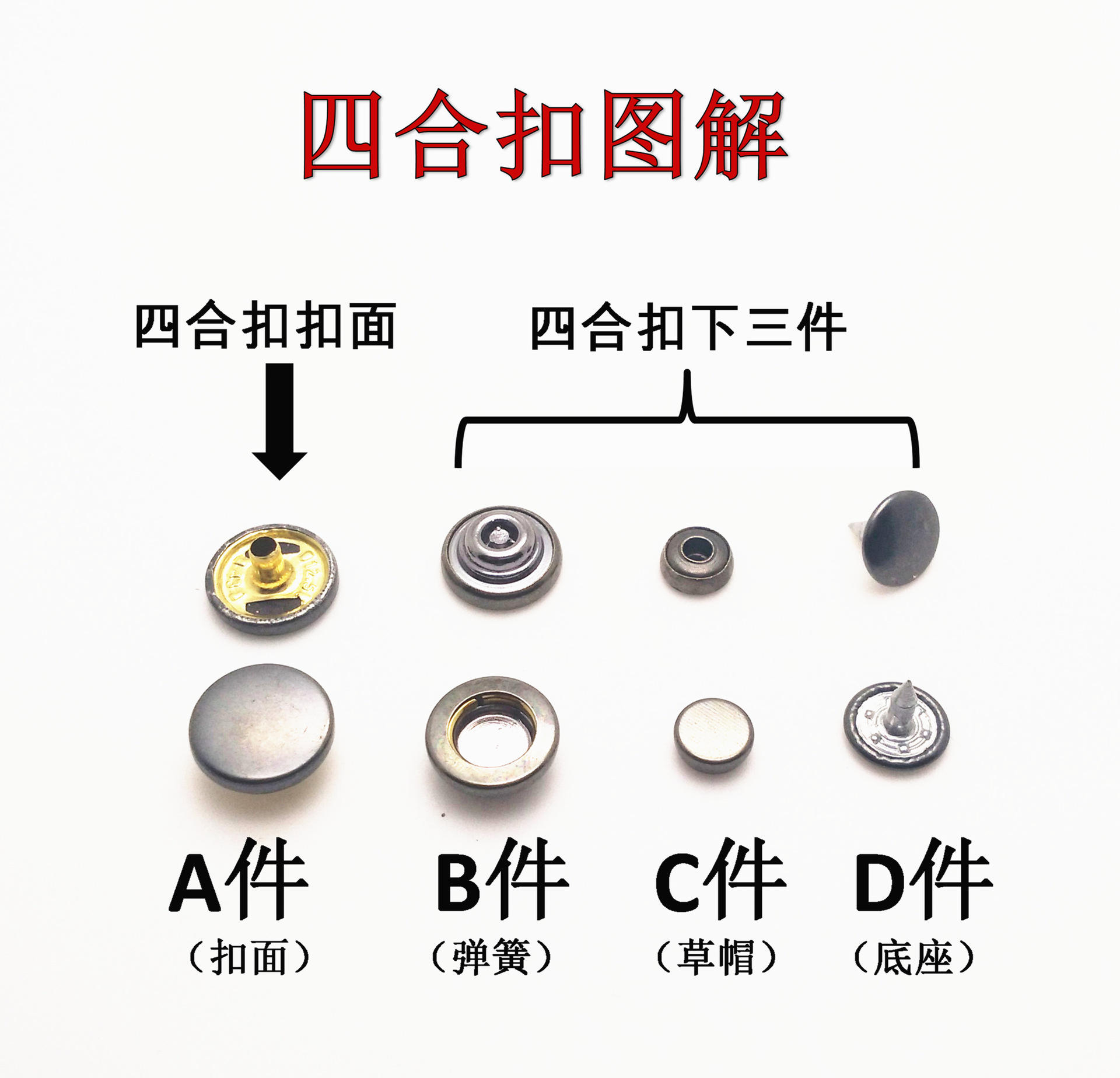 钮扣辅料直销 现货优质铜四合扣圆形下三件急钮503#按扣snaps