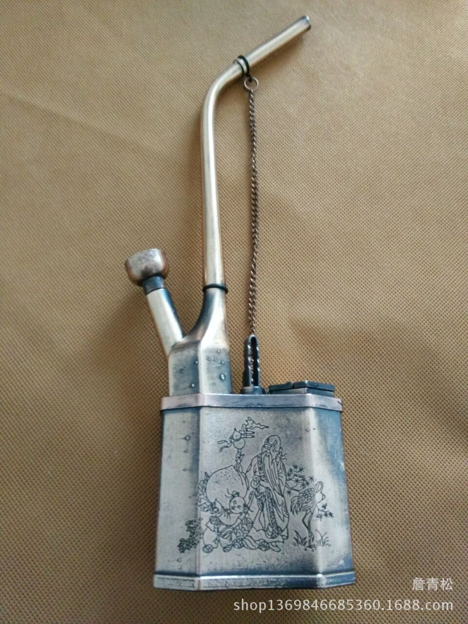 古铜水烟壶复古收藏纯铜水烟壶水烟斗古铜色大号水烟袋锅