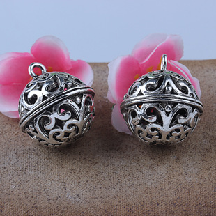 饰品diy镂空铃铛球藏银宫铃毛衣链吊坠合金古银花球批发 厂家直销