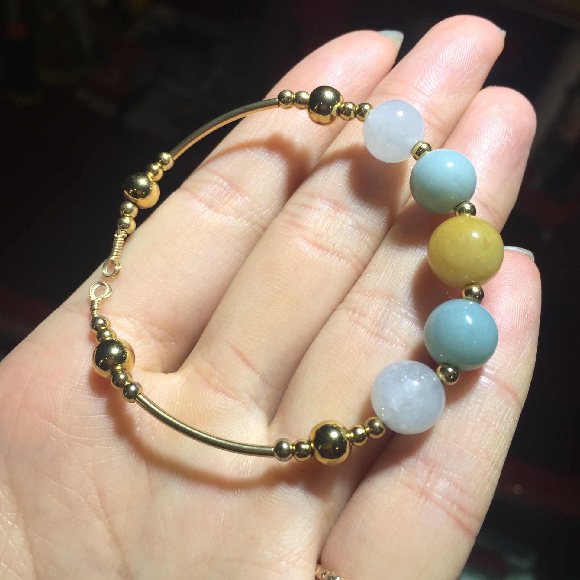 厂家直销一件代发 翡翠 14k金镶玉 手链 手串