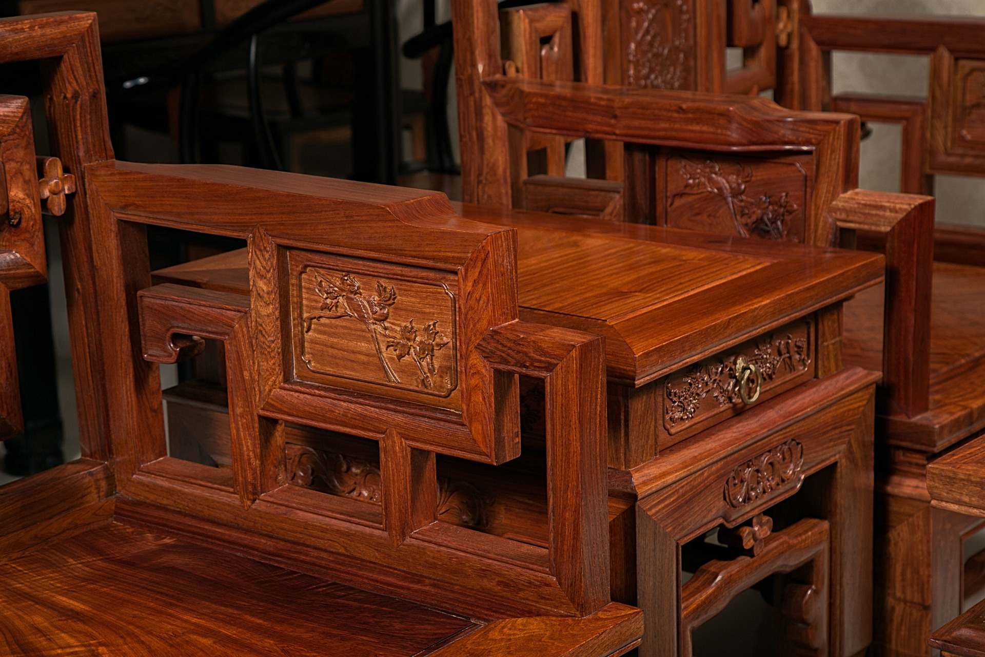 缅甸黄花梨仿古明清卷书八件套中式客厅组合椅卷书八件套木质家具