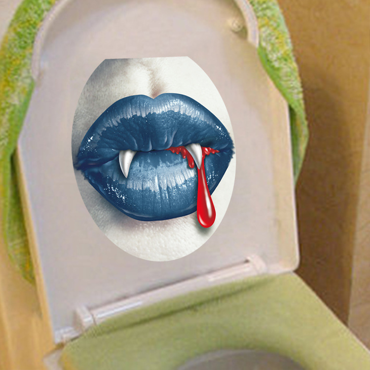 aw-m3047嘴唇巨齿马桶贴墙贴装饰贴画 pvc可移除防水贴纸一件代发