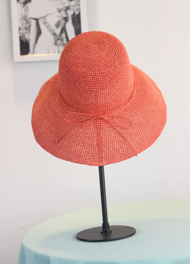 手工编织拉拉草渔夫帽女士夏天可折叠遮阳帽防晒草帽出游夏季帽子