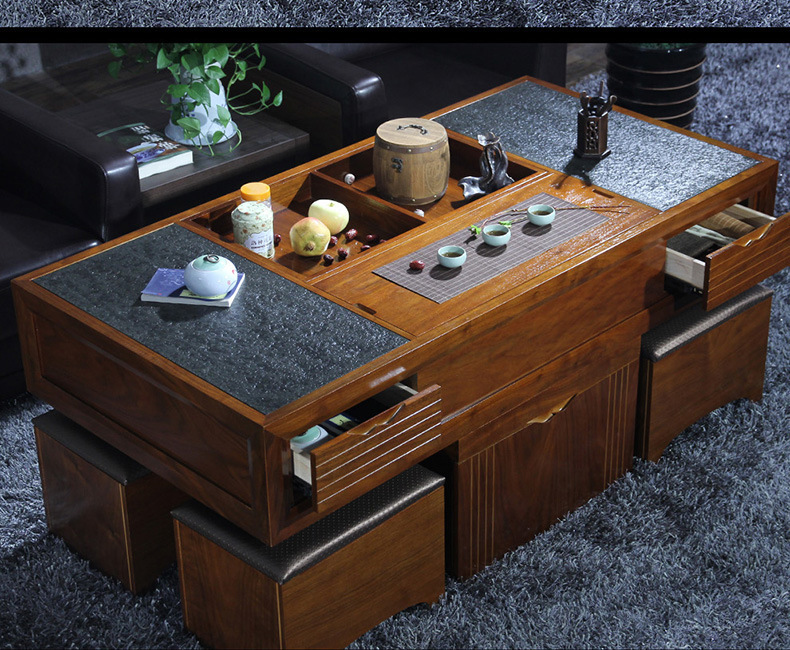 好力屋加长款会议茶桌 办公室喝茶桌椅组合泡茶台大理石功夫茶几