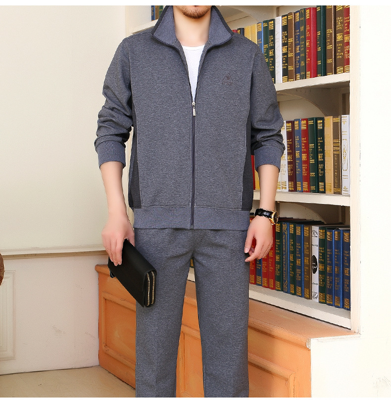 秋季男士运动套装休闲户外运动服中年大码爸爸装春秋中老年运动衣