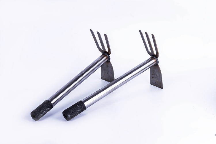 黑白把两用锄头 园艺工具种花种菜两用 多功能三齿耙形小锄头