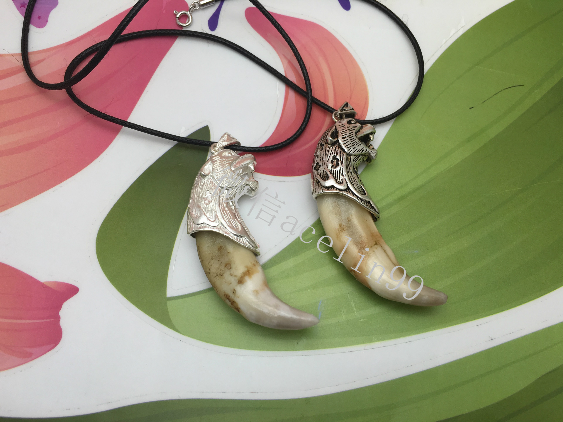 925纯银狼牙套霸气狼头狼纹狼牙藏獒牙熊虎牙包银牙套辟邪护身符