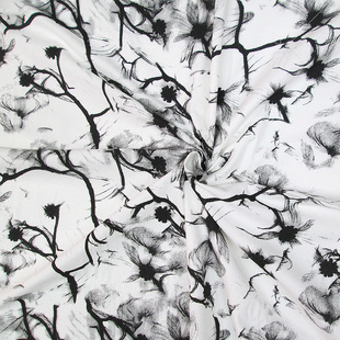 春夏洗水棉裙子上衣裤子服装面料透气纯棉印花水墨花卉中国风复古