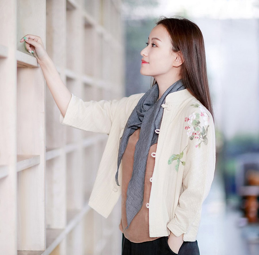 伶俐柠檬中国风棉麻原创手绘女装文艺范女衬衫长袖 春秋女士衬衣_服饰