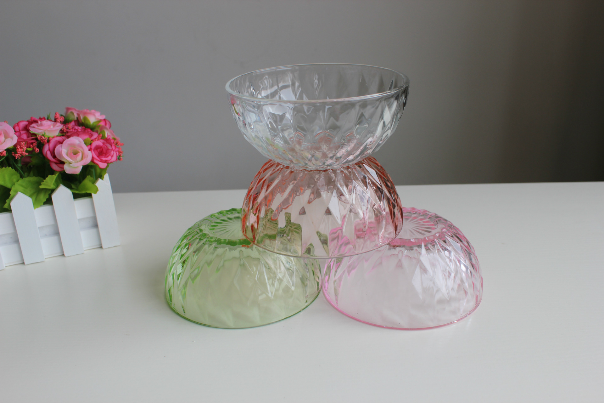 丰盛家 钻石玻璃碗彩色筷子套装 玻璃碗8