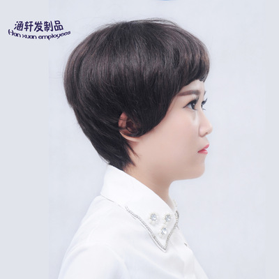 假发女短发蘑菇头 中老年真发 齐刘海直发 真人发头套 厂家批发