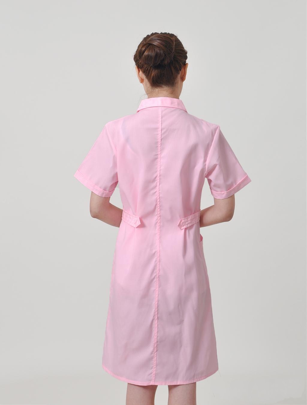 女式圆领短袖粉色护士服绣logo药店西服领夏装半袖护士裙专业订做