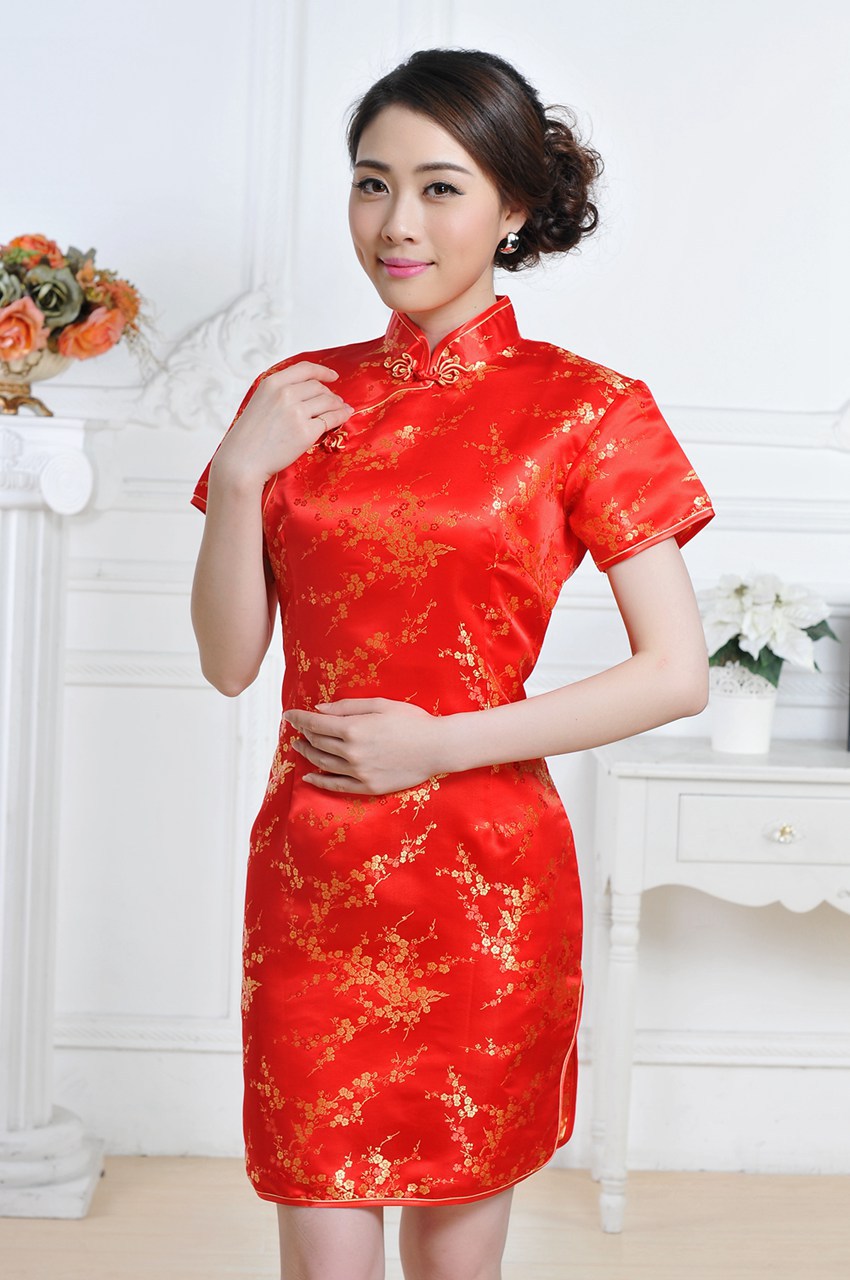 梅花短旗袍 女士唐装夏装旗袍裙礼仪表演出服中式改良复古短裙