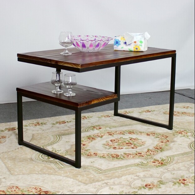 美式乡村田园简约创意茶桌铁艺实木多功能功夫小茶几办公客厅茶台