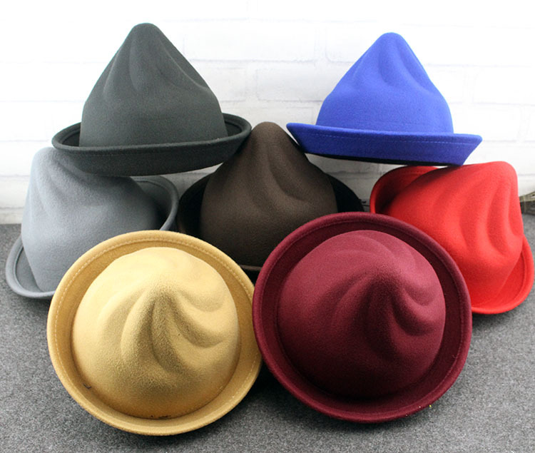 小清新糖果色尖尖假毛呢帽子尖顶女巫帽盆帽礼帽亲子小礼帽秋冬潮