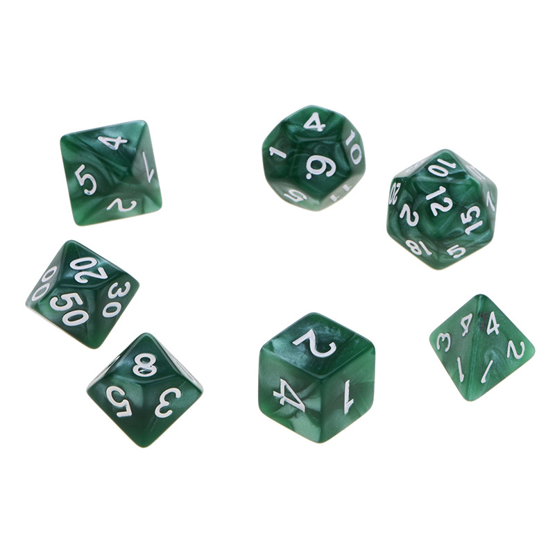 热销新款亚克力数字多面骰子大理石色子dnd7粒套装骰子 环保材料