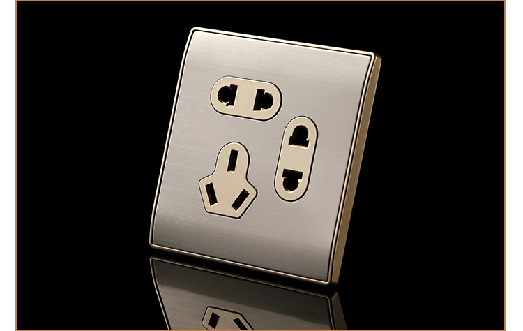 厂家直销不锈钢拉丝七孔插座 多功能电器家用墙壁插座 款式多.