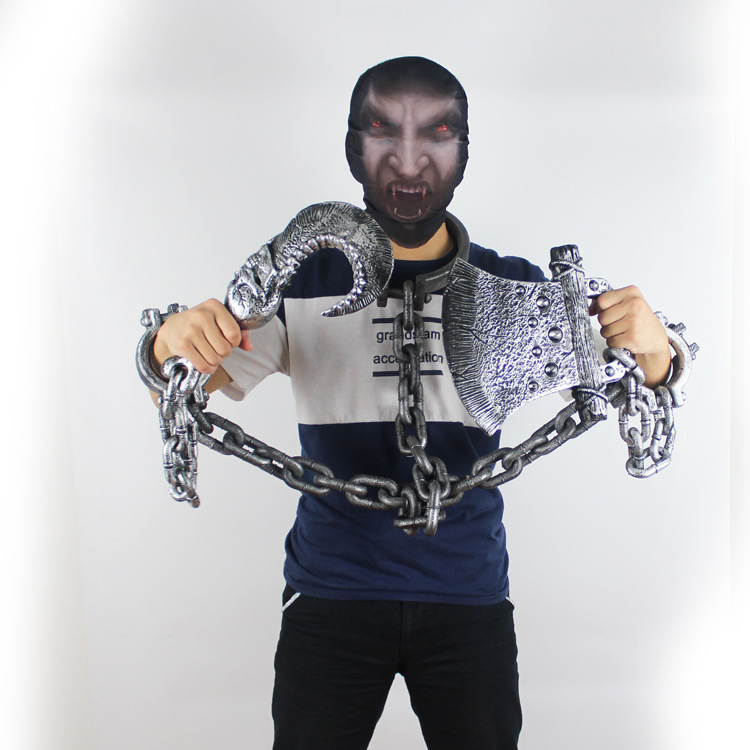 万圣节道具 化妆舞会 装饰布置cos囚犯铁链仿真铁链头铐手铐脚铐