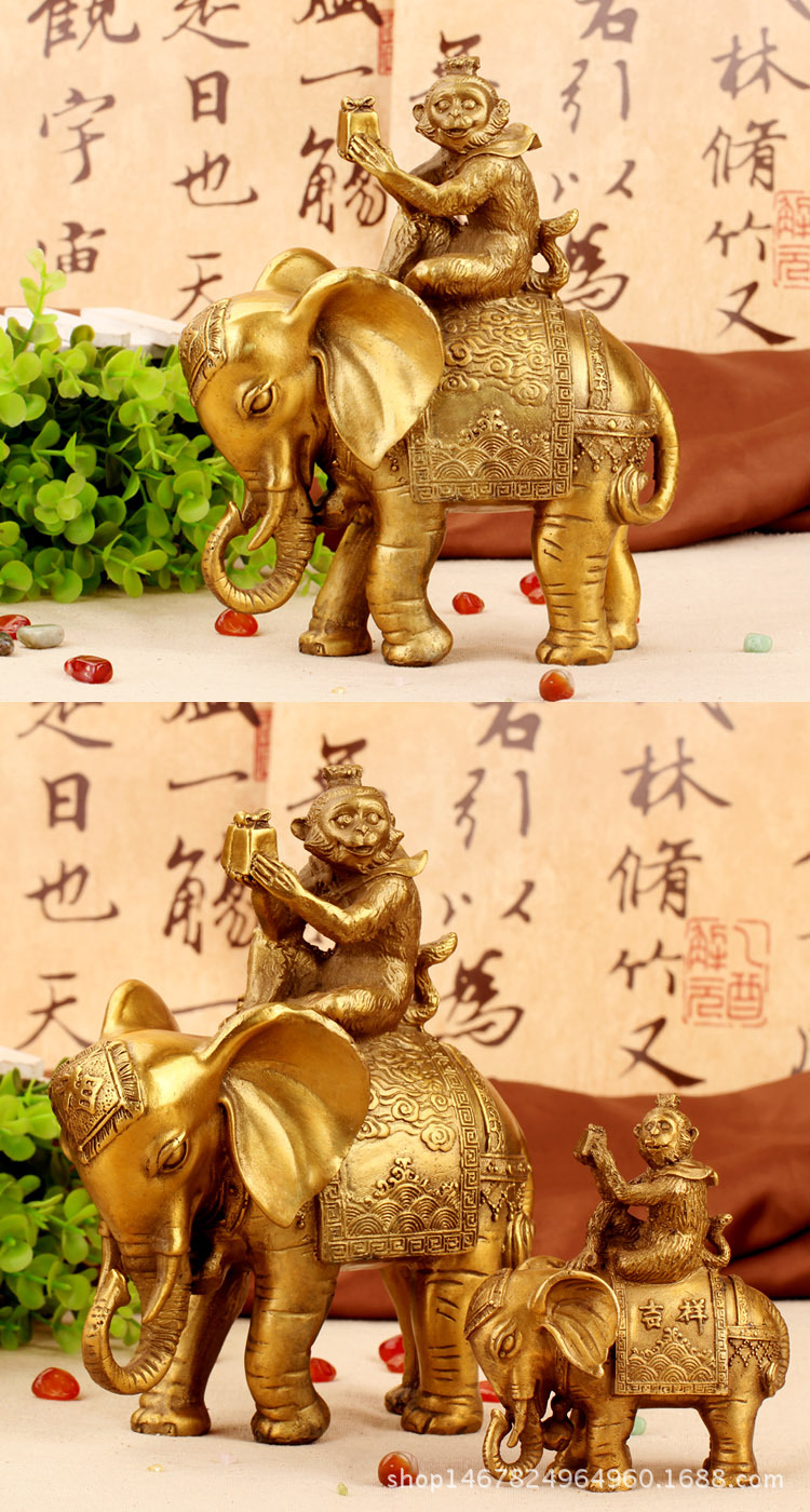 批发铜器纯铜工艺品拜相封侯大象猴子摆件镇宅风水用品