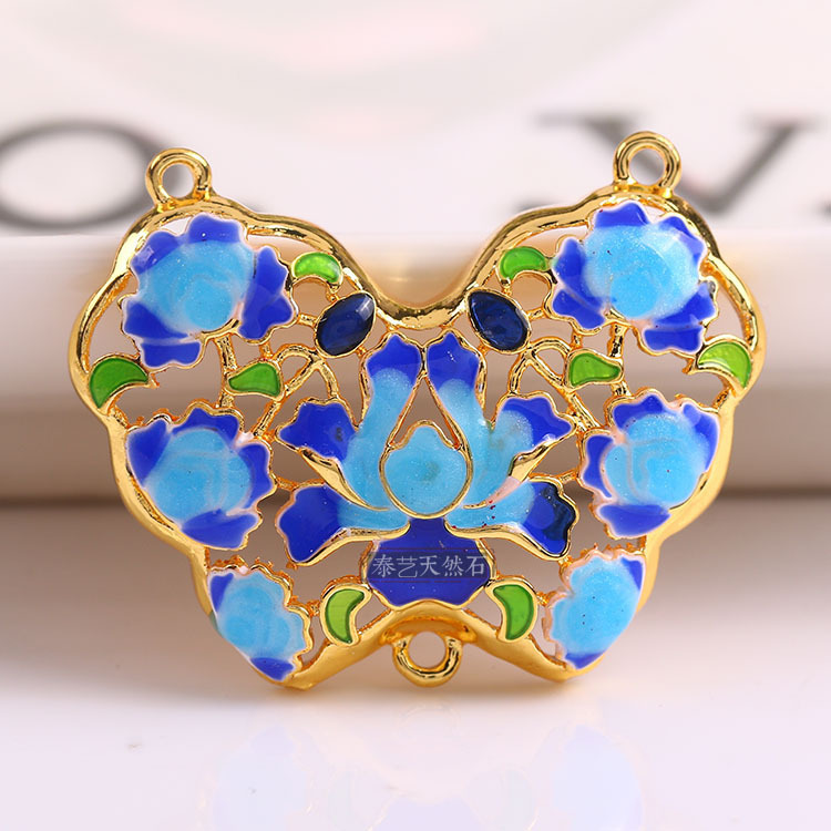 铜鎏金景泰蓝蝴蝶挂件珐琅掐丝滴油镂空背云吊坠diy饰品配件批发