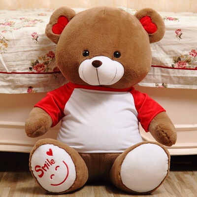 可爱微笑smile小熊公仔毛绒玩具泰迪熊抱抱熊可定制图案文字