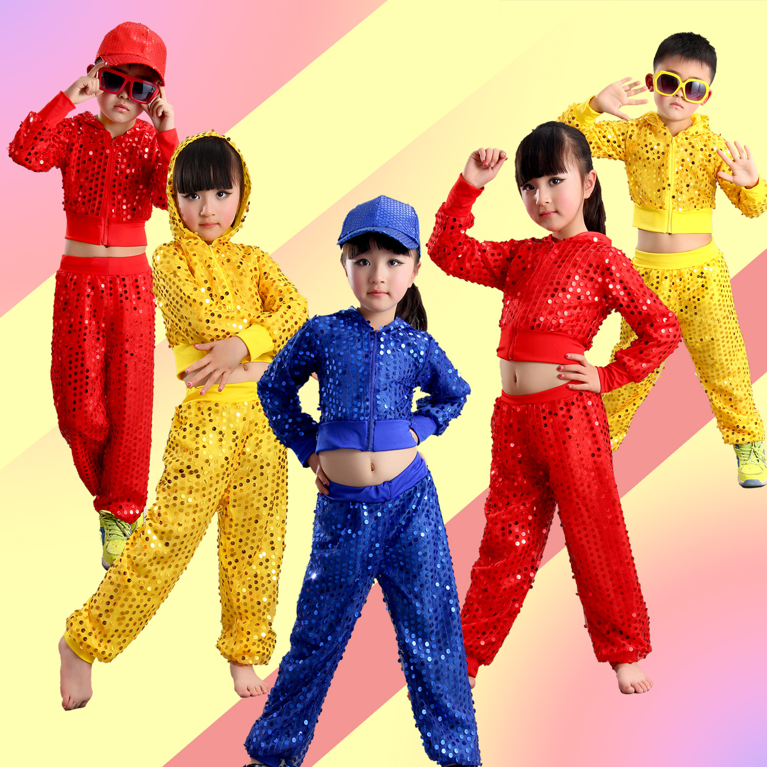 六一儿童演出服幼儿亮片小苹果男女爵士舞演出服少儿现代舞表演服