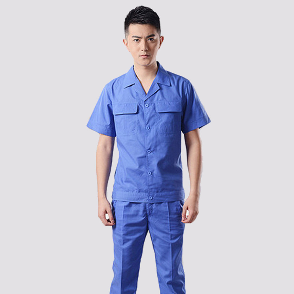 夏季短袖工装批发 薄型府绸工作服套装 汽车工人工作服厂家批发