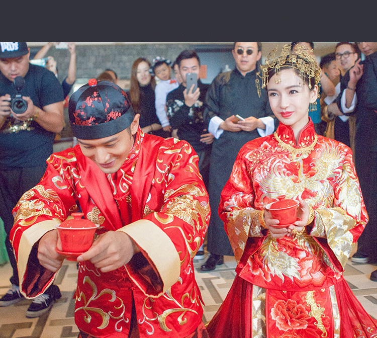 送帽子明星同款中式礼服新郎秀禾服龙凤褂男装敬酒服刺绣唐装马褂