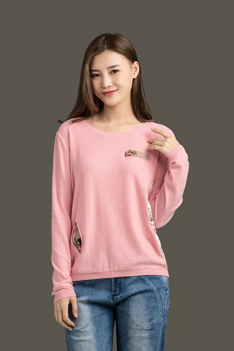 2016秋装新款套头长袖针织衫纯棉简约女士线衣源头工厂