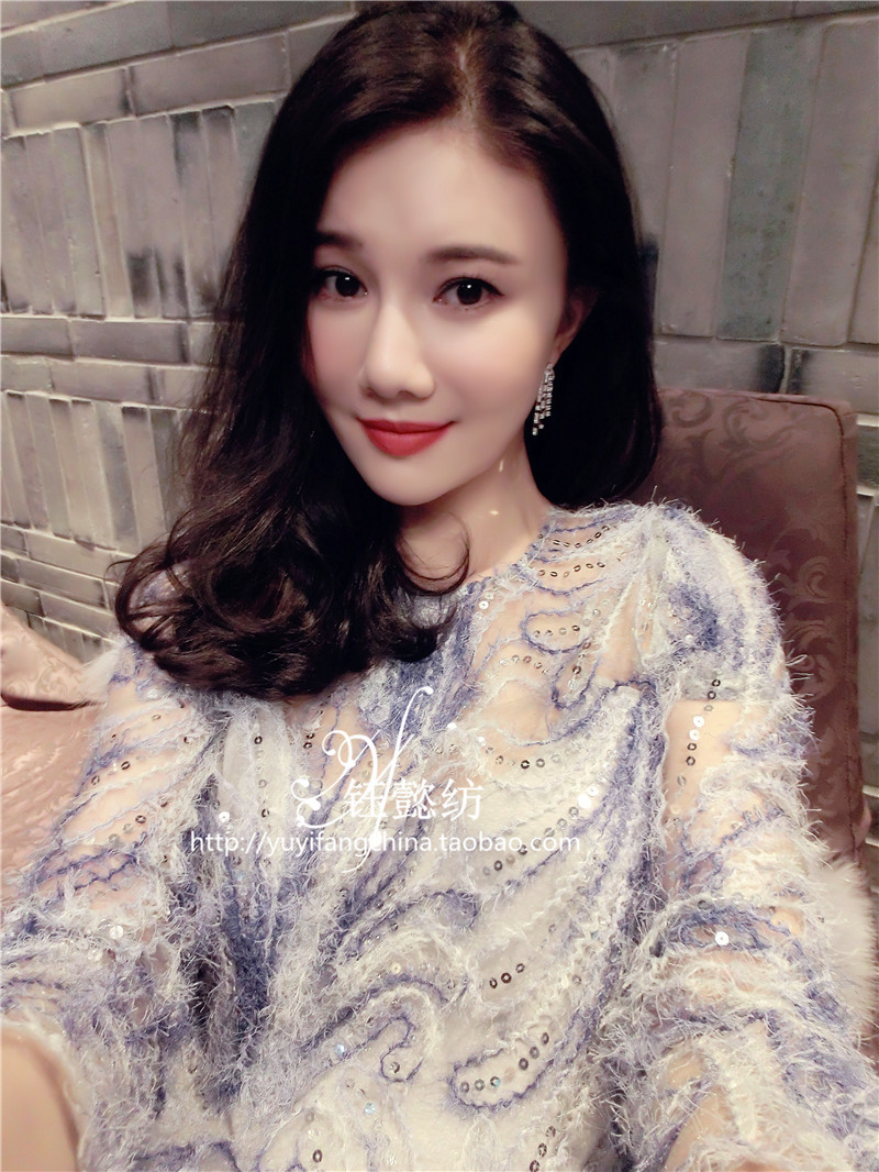 刘美人同款 灰蓝色绣线珠片上衣 性感高雅高级定制