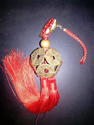 纯铜铜钱球带金线结铜丝编织12枚铜钱路路通铜钱球