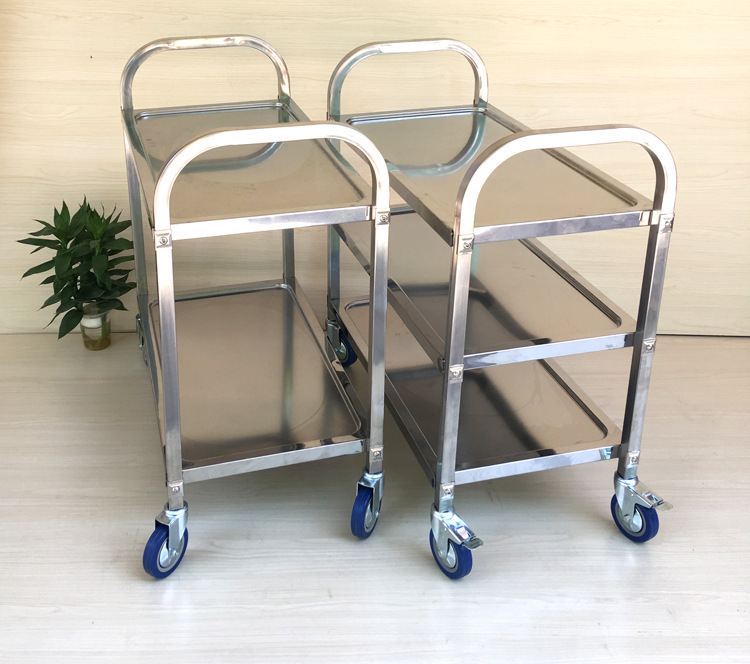 不锈钢加厚手推餐车小吃车 三层/两层移动可拆装收碗收餐车