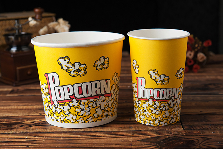特价一次性黄色爆米花零食桶影院专用环保熟食纸杯批发