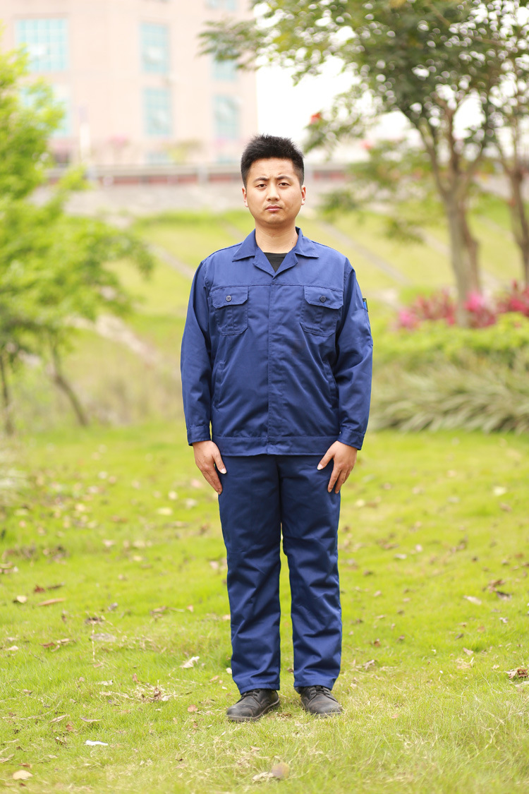 热卖新款汽修工作服车间工人工长袖作服套装翻领纽扣工作服印绣.