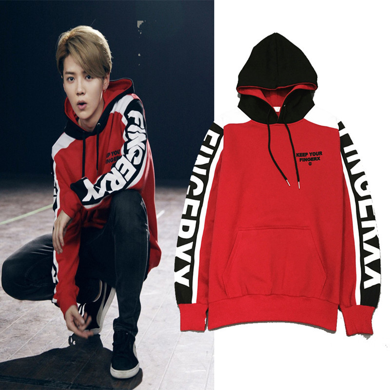 exo鹿晗同款韩版印花套头连帽宽松加绒男女情侣款卫衣外套