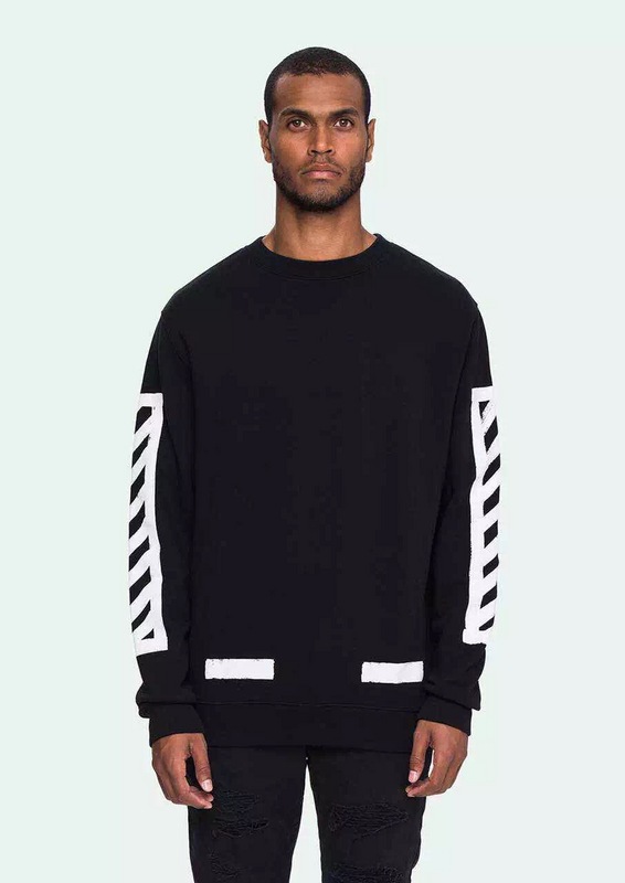 嘻哈2016秋冬新款 white off 条纹套头卫衣 嘻哈潮男圆领长袖外套加绒