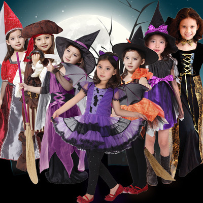 cos服装万圣节儿童服装 人物扮演衣服巫婆装扮紫色蝙蝠女孩童套装