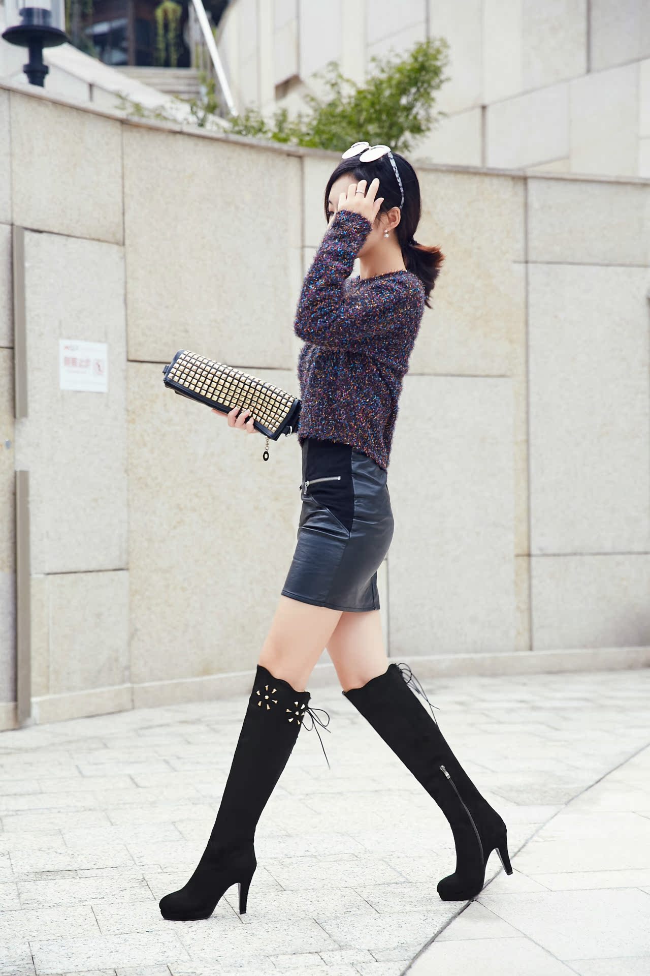 冬季蕾丝过膝长筒靴加绒保暖内里细跟高跟靴特价圆头磨砂绒特价