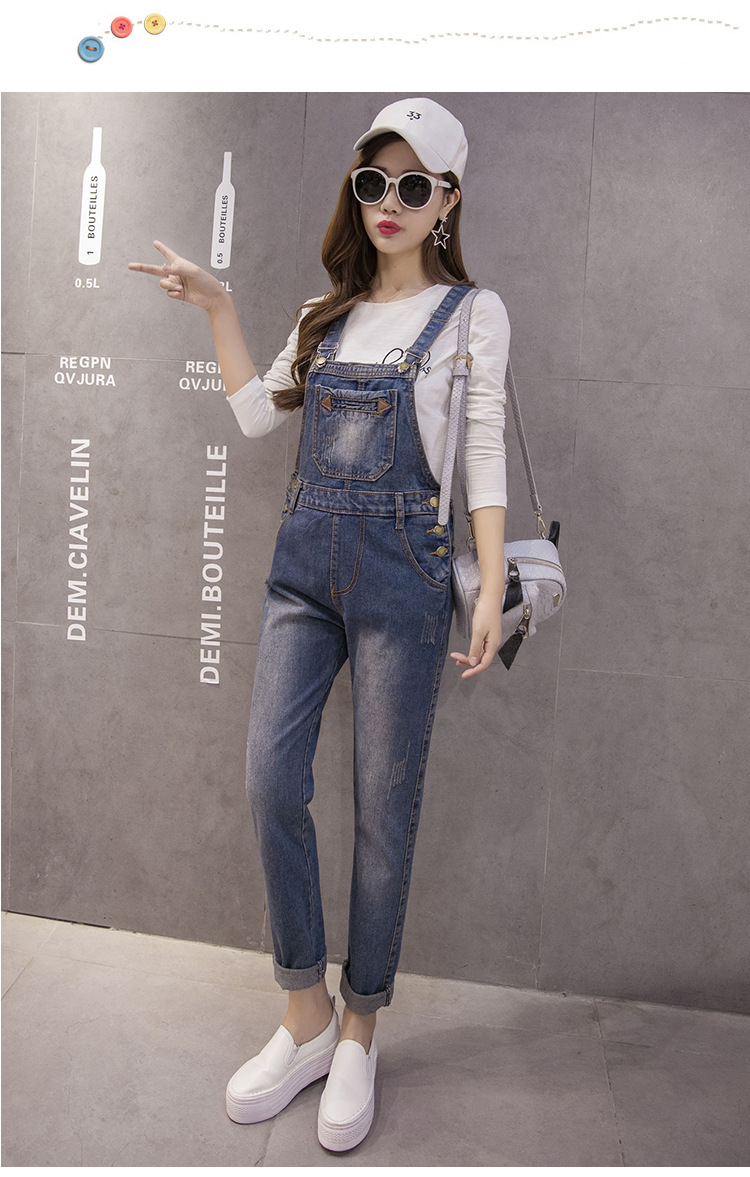 2016秋装新款韩版背带裤学院风牛仔背带-女式牛仔裤