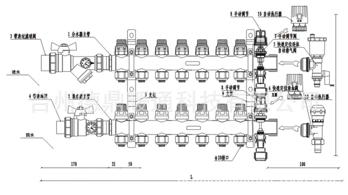 工程一体锻造黄铜分水器,双阀分水器,锻造球阀分水器 德鼎