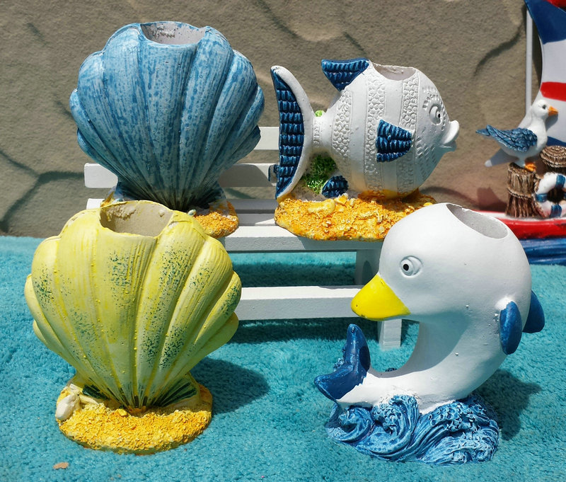 海洋套装贝壳海豚造型笔筒 牙签筒 地中海风格笔筒家居装饰摆件