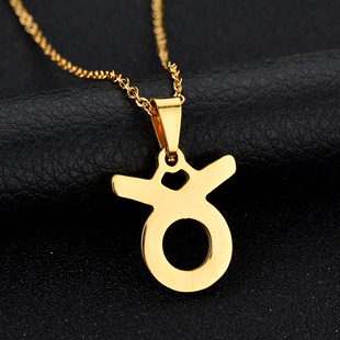 厂家批发韩版十二星座金牛座镀18k锁骨链12星座钛钢英文字母吊坠