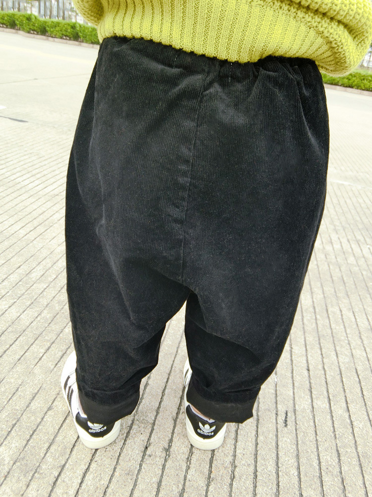 童装韩国灯芯绒吊裆裤男女童双层锥腿灯芯绒裤小童哈伦裤萝卜裤