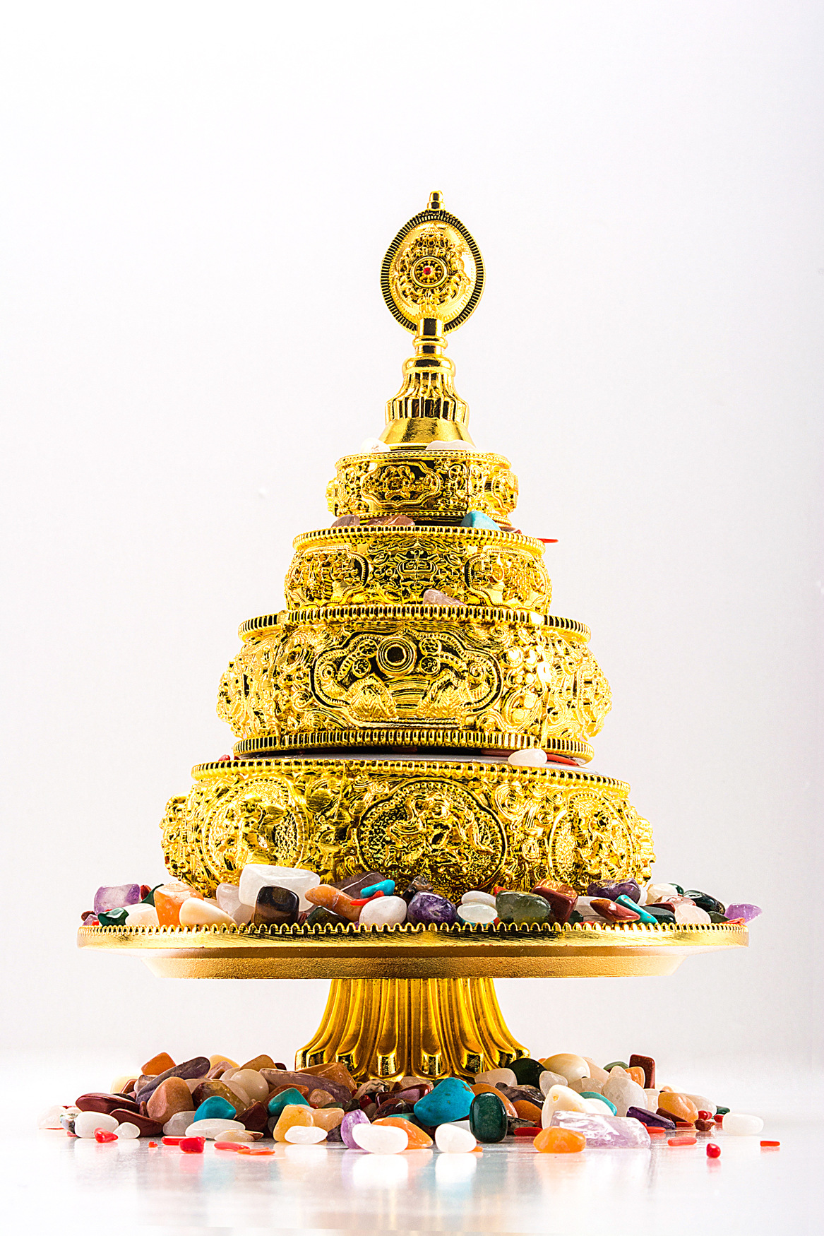 宗教用品合金4寸八吉祥曼扎带底盘(金色,不带宝石 )密宗 供品