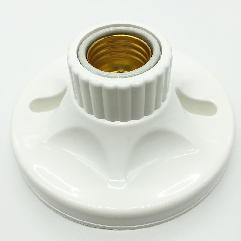 厂家直销 e27灯座陶瓷平灯头 耐温抗摔led螺口灯座塑料平灯座