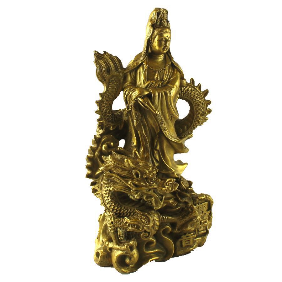 开光纯铜观音佛像大号站龙观音摆件镇宅辟邪