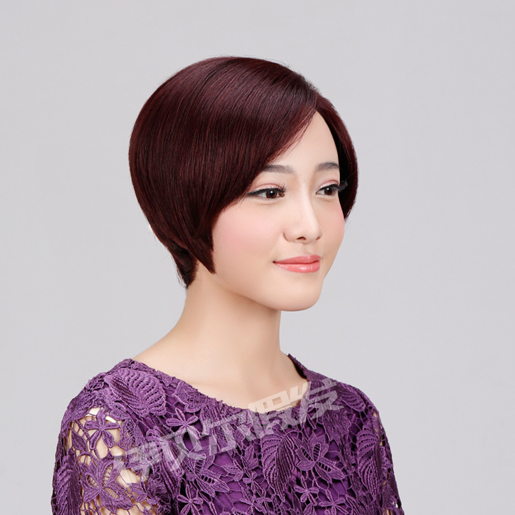 假发女短直发波波头真人发丝 气质斜刘海不规则发套一件代发 6048