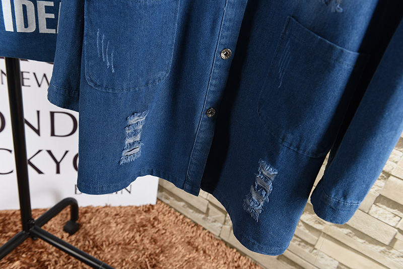 大码女装_大码女装2018秋冬装胖mm韩版显瘦破洞口袋