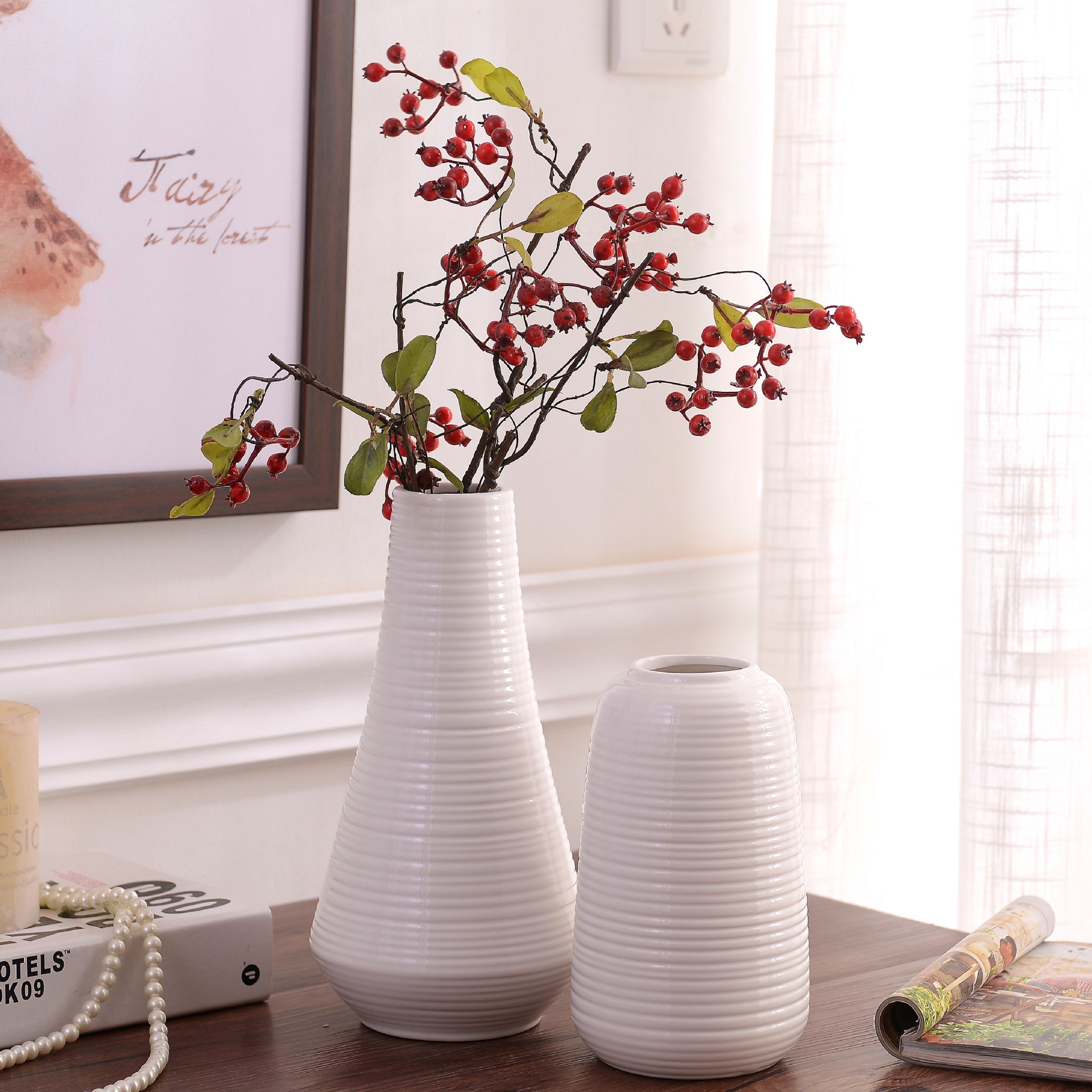 插花陶瓷器花瓶花器家摆件现代简约螺纹迷你小花瓶子精品店货源