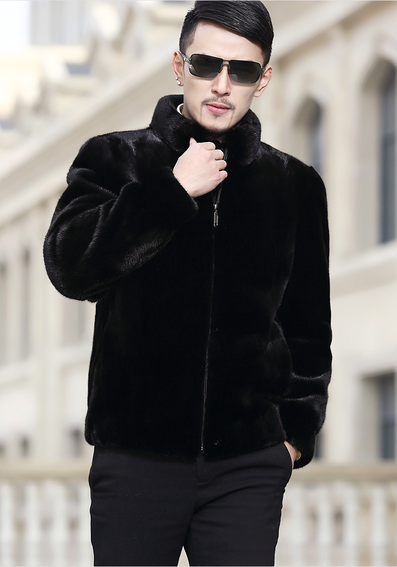 2016新款男装水貂貂皮大衣男整貂连帽海宁男士皮衣皮草外套